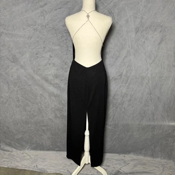 Fredericks of Hollywood Size 8 Black Slip Maxi Dress Backless Chain Whimsygoth - Picture 2 of 8